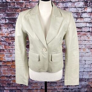 Women's Beige Classic Leather Fitted Blazer Jacket Sz S/XS